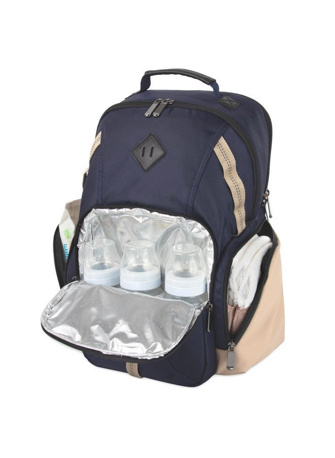بيبي إيسينشيلز حقيبة ظهر حفاضات سوبر كولر من بيبي إسينشالز، مكونة من حجرتين، مع وسادة تغيير، وأحزمة عربة أطفال، وحجرة معزولة للزجاجات (كحلي/بني فاتح) - Image 4