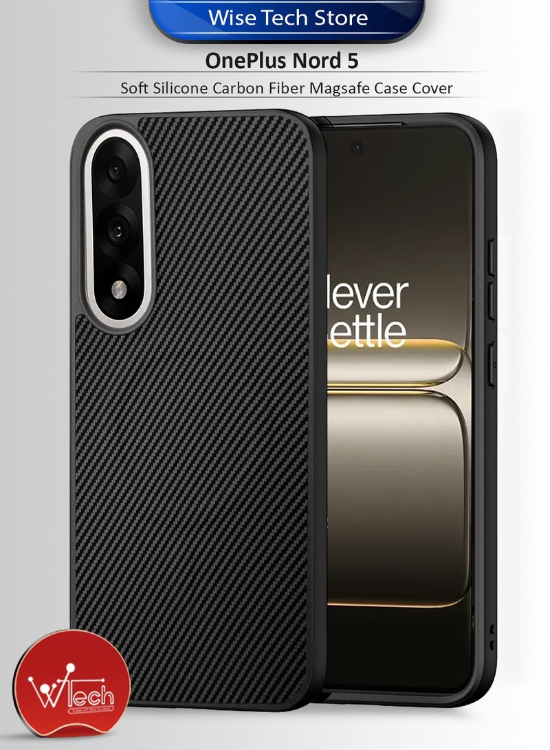 Wtech OnePlus Nord 5 5G 2025 Soft Silicone Carbon Fiber Magsafe Protective Back Case Cover (MCFPSN) - Black - Image 1
