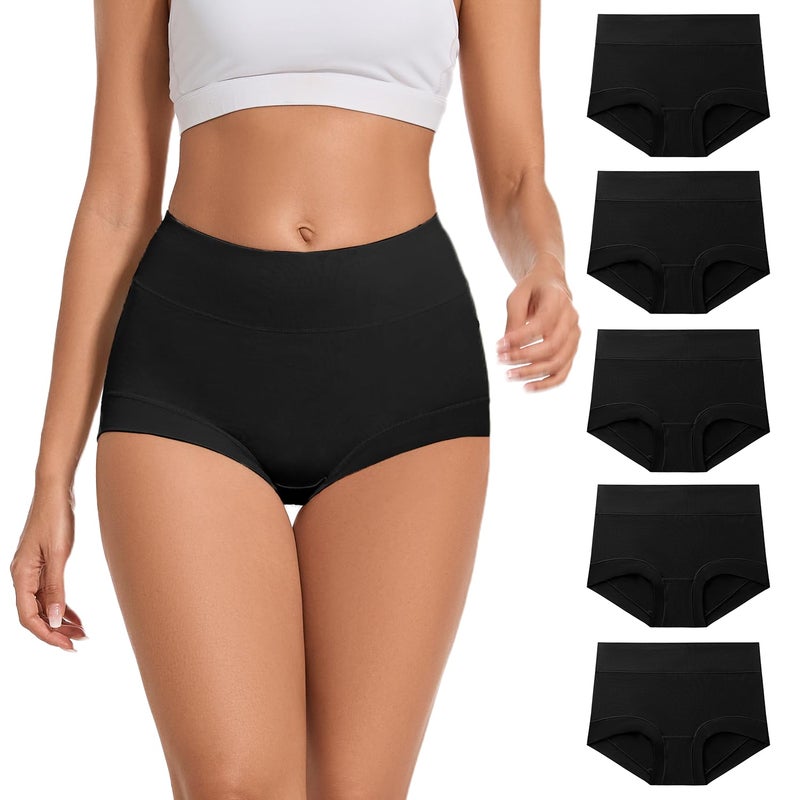 ALLBASE womens Cotton Underwear Ladies High Waisted Full Coverage Stretch Postpartum Panties Pack of 5 - Image 1