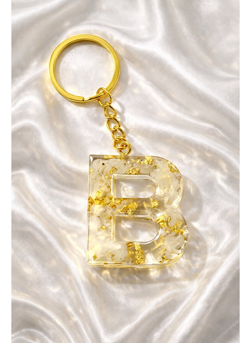 مفتاح حروف أبجدي مصنوع يدويًا - حرف ب مع ورق ذهب | هدية مخصصة له ولها