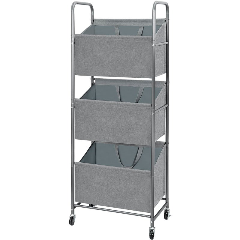 STO STO 3-Tier Vertical Rolling Laundry Hamper with Removable Bags, 120L Stackable Laundry Sorter Basket, Clothes Hamper with Wheels for Small Spaces, Closet, Bedroom, Bathroom, Laundry Room, Gray - Image 1