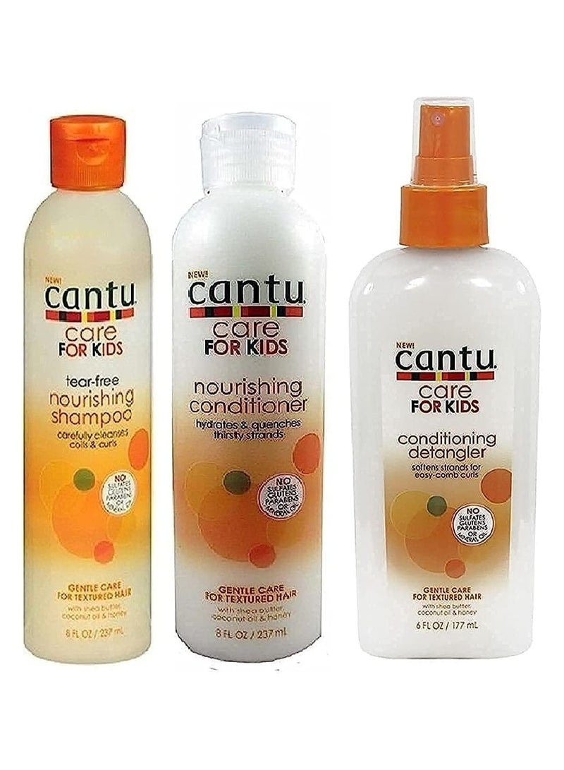 Cantu مجموعة شامبو + بلسم + مزيل تشابك الشعر من كانتو كير للأطفال للعناية اللطيفة بالشعر المجعد 3 قطع