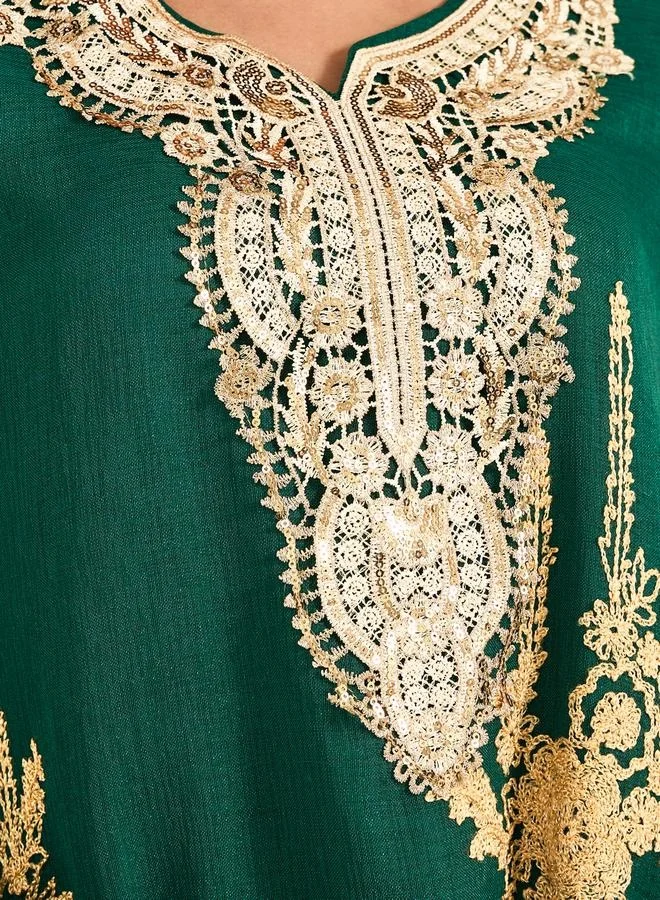 Take Two Take Two Embroidered Notch Neck A-Line Jalabiya