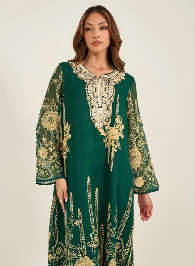 Take Two Take Two Embroidered Notch Neck A-Line Jalabiya