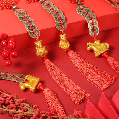 TFTAFAN 12 Pieces 2026 Chinese New Year Horse Charms Chinese Lucky Coins Ornaments with Feng Shui Coins Lunar New Year Decorations of Horse Charm Red Knot, Chinese Spring Festival Decorations - Image 2
