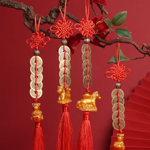 TFTAFAN 12 Pieces 2026 Chinese New Year Horse Charms Chinese Lucky Coins Ornaments with Feng Shui Coins Lunar New Year Decorations of Horse Charm Red Knot, Chinese Spring Festival Decorations - Image 5