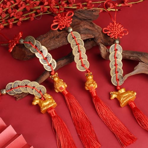 TFTAFAN 12 Pieces 2026 Chinese New Year Horse Charms Chinese Lucky Coins Ornaments with Feng Shui Coins Lunar New Year Decorations of Horse Charm Red Knot, Chinese Spring Festival Decorations - Image 4