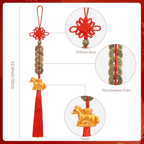TFTAFAN 12 Pieces 2026 Chinese New Year Horse Charms Chinese Lucky Coins Ornaments with Feng Shui Coins Lunar New Year Decorations of Horse Charm Red Knot, Chinese Spring Festival Decorations - Image 3