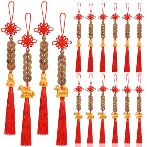 TFTAFAN 12 Pieces 2026 Chinese New Year Horse Charms Chinese Lucky Coins Ornaments with Feng Shui Coins Lunar New Year Decorations of Horse Charm Red Knot, Chinese Spring Festival Decorations - Image 1