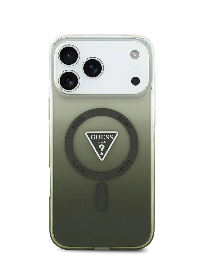 GUESS iPhone 17 Pro Max MagSafe Case IML Gradient with Printed Triangle Logo / Easy Snap-On / Drop Protection / Slim Profile / Lightweight Back Cover / Comfortable Grip - Transparent Khaki - Image 1