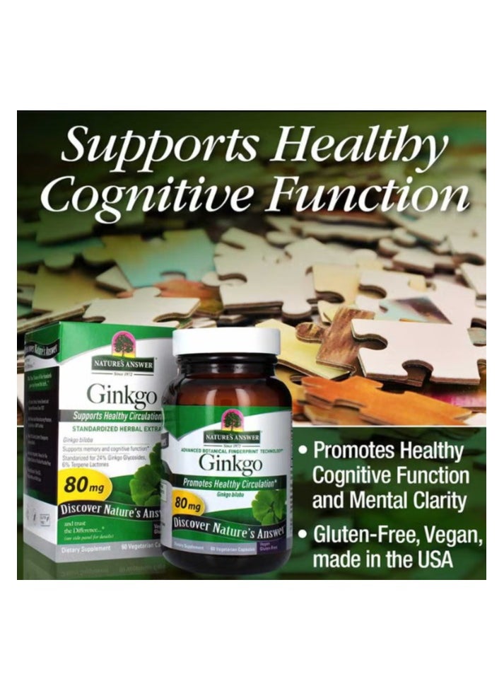 Nature's Nature's Answer Ginkgo Biloba 80mg Herbal Extract Vegan Capsules For Cognitive Support, Pack of 60's  - Image 5