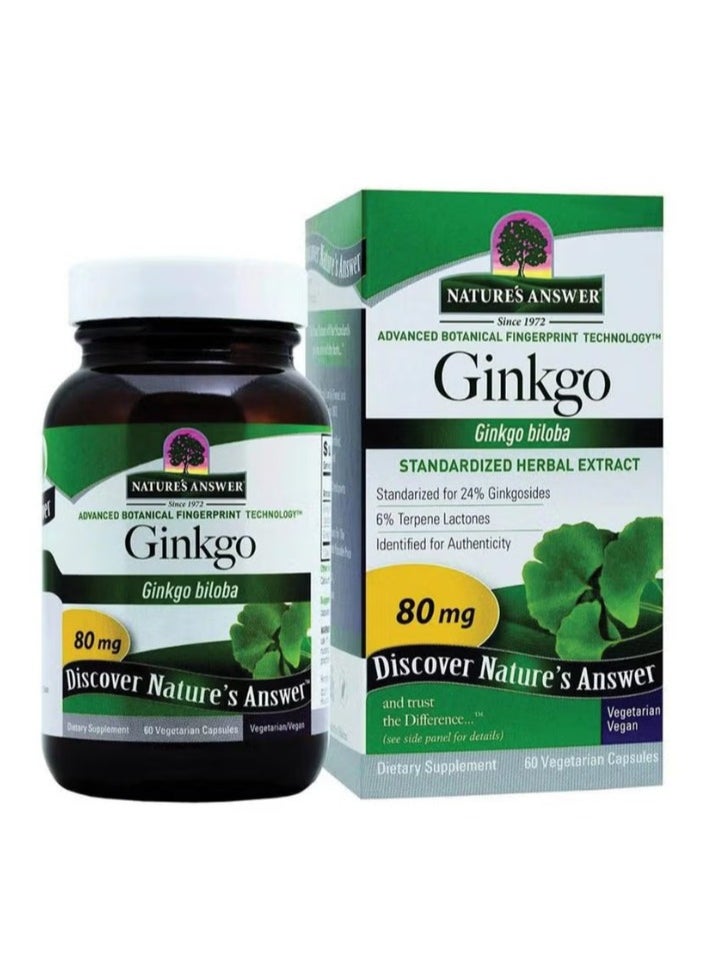 Nature's Nature's Answer Ginkgo Biloba 80mg Herbal Extract Vegan Capsules For Cognitive Support, Pack of 60's  - Image 2