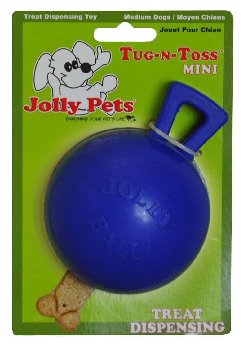 Jolly Pets TugnToss Heavy Duty Dog Toy Ball with Handle 3 InchesMini Blue Model403 BL - Image 2