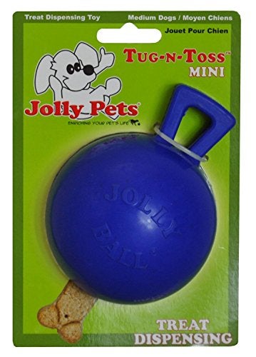 Jolly Pets TugnToss Heavy Duty Dog Toy Ball with Handle 3 InchesMini Blue Model403 BL - Image 1