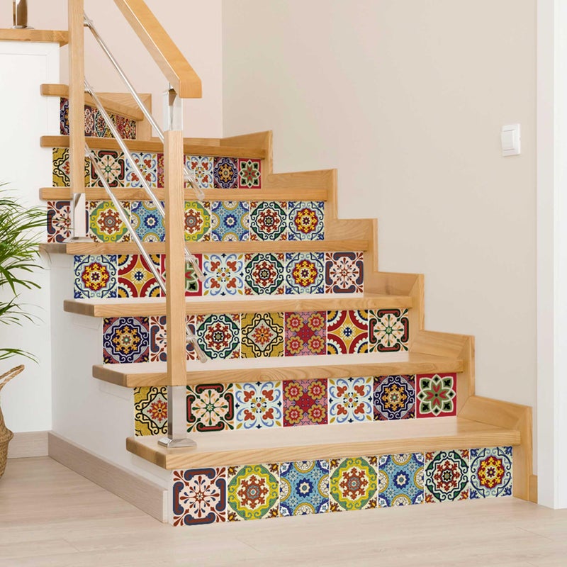 Mi Alma ملصقات البلاط باكسبلاش 24 جهاز كمبيوتر مجموعة أصيلة Talavera Tilavera Tiles ملصقات الحمام والبلاط المطبخ من السهل تطبيق فقط القشر والعصا ديكور المنزل 4x4 بوصة (فن البلاط المكسيكي) - Image 2
