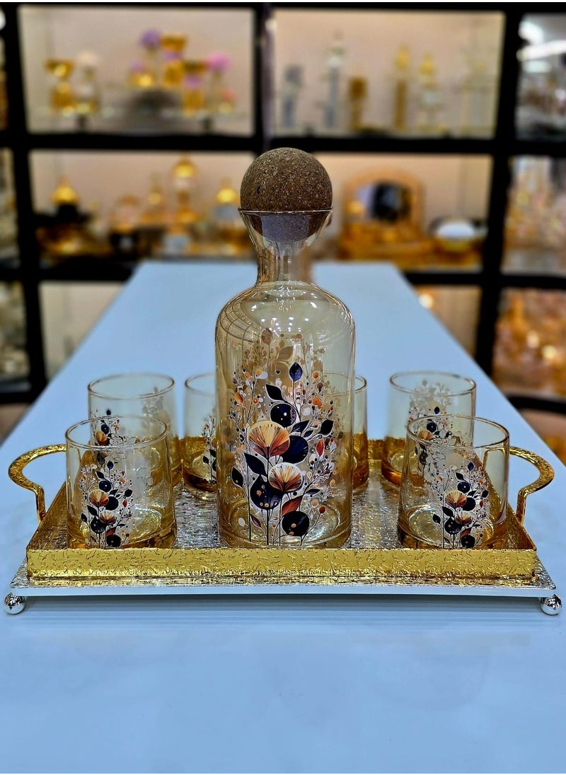 ماركة غير محددة مجموعة مياه من 8 قطع ستة أكواب مع إبريق واحد لعصير الماء وقطعة واحدة ميرور صينية عالية الجودة مادة زجاجية عالية الجودة  - Image 1