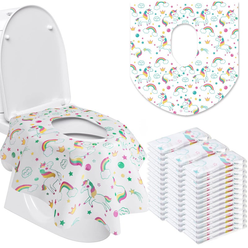 Reginary 50 Packs Disposable Toilet Seat Covers Extra Large Individually Wrapped for Kids and Adults, Portable Non Slip Waterproof Potty Seat Covers for Toddlers Potty Training, Travel (Unicorn) - Image 1