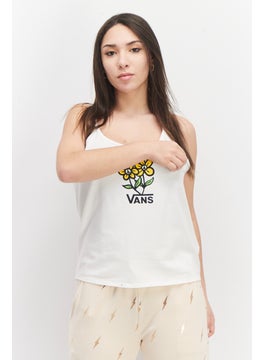 Women Scoop Neck Graphic Print Tank Top, White