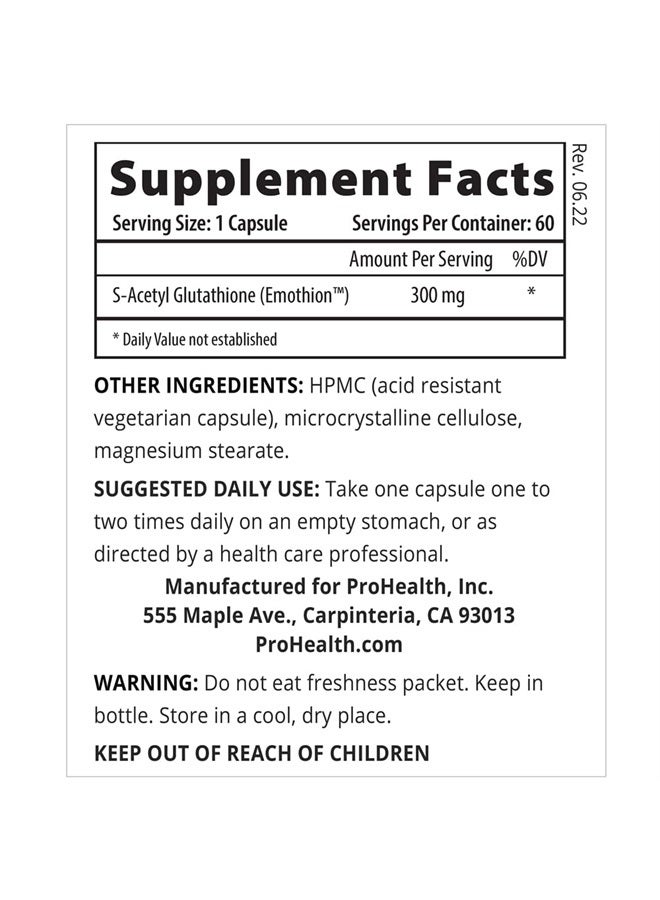 ProHealth S-Acetyl Glutathione (Emothion™) (300 mg - 60 Capsules) - Image 2