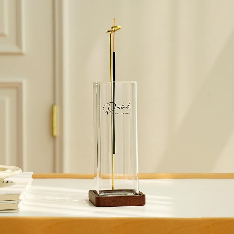 Dostende Incense Holder  Multi-Purpose Design Glass Incense Burner Ash Catcher With Brass Incense Stick Holder For Home Decor Yoga Spa Madiation (Glass) - Image 2