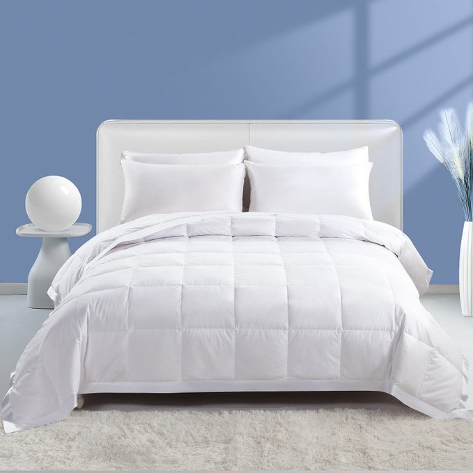 FEATHER DOWN FIBERS BLANKET TWIN SIZE EXTRA LIGHTWEIGHT SUMMER COMFORTER NOISELESS ULTRA SOFT THIN BED BLANKET WITH SATIN TRIM 68X90 WHITE