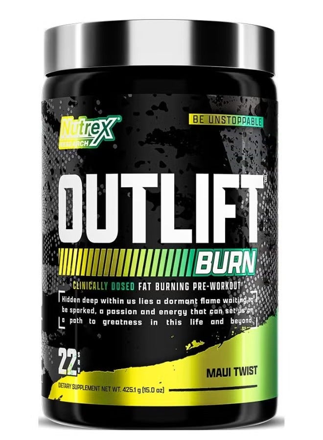 Nutrex Research OUTLIFT Burn Clinicaly Dosed Fat Burning Pre Workout  Maui Twist Flavour 22 servings  425.1 g - Image 1