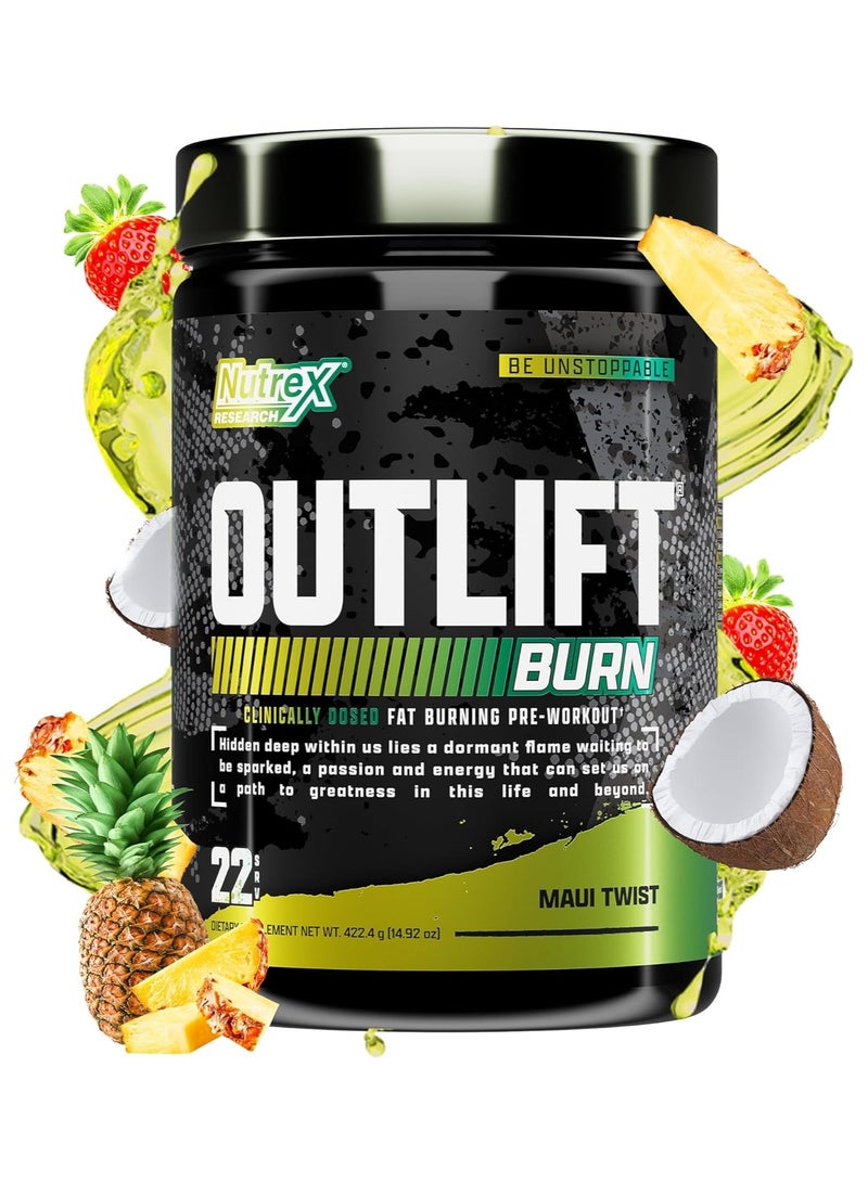 Nutrex Research OUTLIFT Burn Clinicaly Dosed Fat Burning Pre Workout  Maui Twist Flavour 22 servings  425.1 g - Image 2