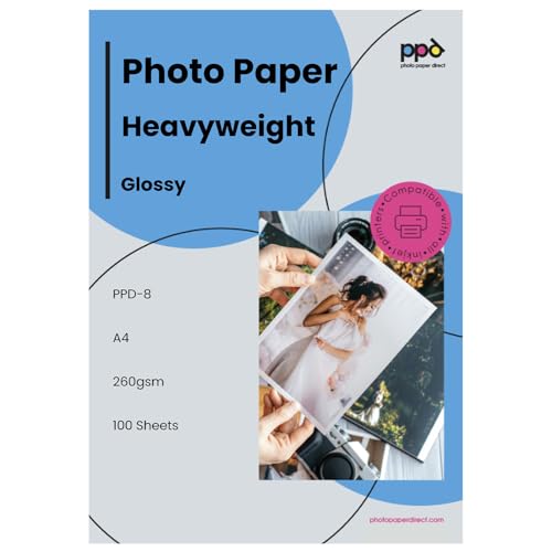 PPD 100 Sheets Inkjet High Gloss Photo Paper 8.5x11 64lbs 240gsm 10.9mil Letter Size Heavyweight Instant Dry and Water-Resistant (PPD-8-100) - Image 1