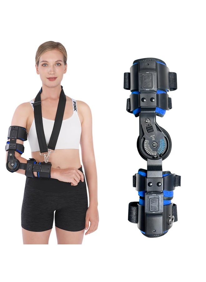 Hinged Elbow Brace with Shoulder Strap - Adjustable ROM Splint for Post-Op and Arm Injury Recovery (Right) - Image 1