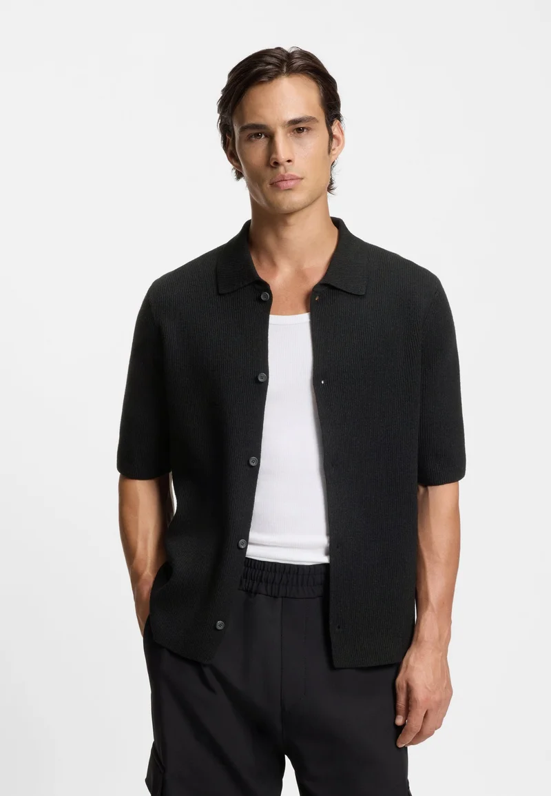 HUGO Black Regular-fit shirt with ribbed structure for Men | Best Price UAE