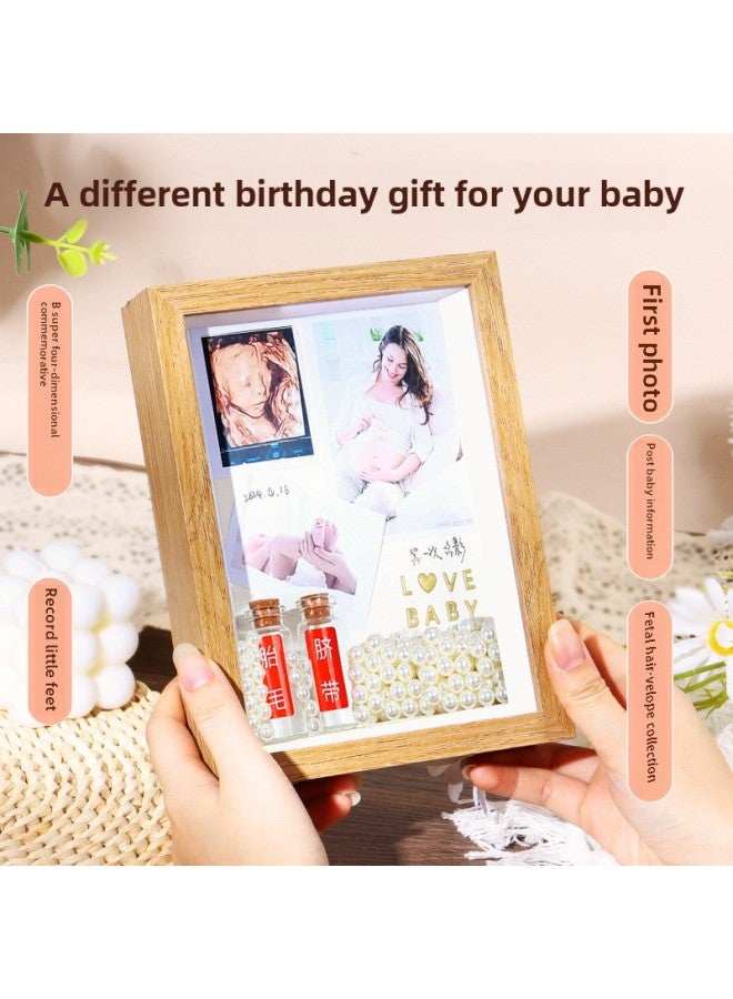 Diy Baby Homemade Fetal Hair Umbilical Cord Commemorative Photo Frame Fetal Hair Deciduous Teeth Collection Box Baby Full Moon Hand And Foot Print Table-Color: Plus Pearl Style-Specifications:7inch Hollow 3cm - Image 3