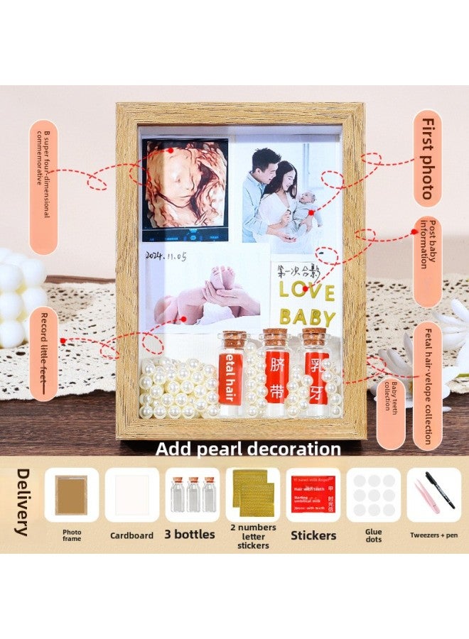 Diy Baby Homemade Fetal Hair Umbilical Cord Commemorative Photo Frame Fetal Hair Deciduous Teeth Collection Box Baby Full Moon Hand And Foot Print Table-Color: Plus Pearl Style-Specifications:7inch Hollow 3cm - Image 1