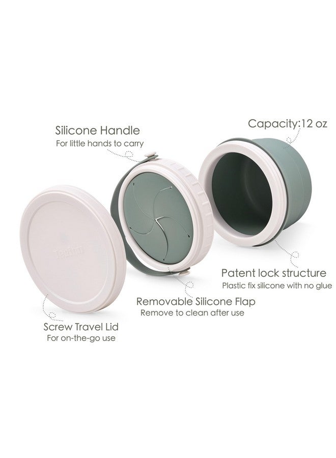 Tegion No Spill Silicone Toddler Snack Containers, Detachable Silicone Flap for Filling&Cleaning, Crumb-Free Hard Plastic Screw Travel Lid, Ultra-Soft for Baby Kids Hand In-Out, Snack Cup Holder 12 oz - Image 3