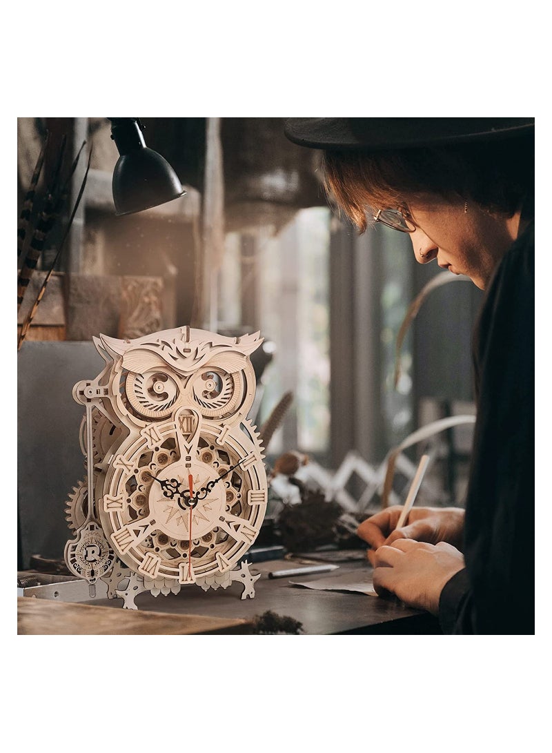 ثلاثية الأبعاد خشبية اللغز للبالغين البومة على مدار الساعة أطقم منمذجة ساعة مكتبية ديكور المنزل هدية فريدة للأطفال في عيد ميلاد / يوم المهرجان - Image 2