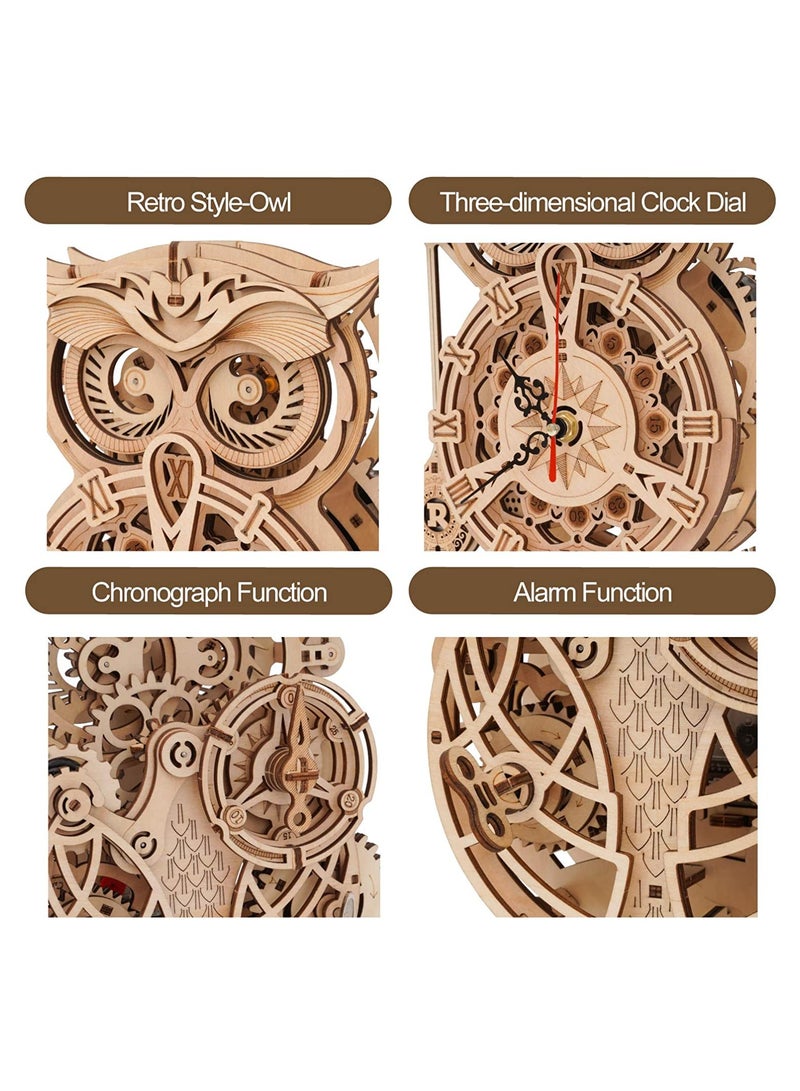 ثلاثية الأبعاد خشبية اللغز للبالغين البومة على مدار الساعة أطقم منمذجة ساعة مكتبية ديكور المنزل هدية فريدة للأطفال في عيد ميلاد / يوم المهرجان - Image 3