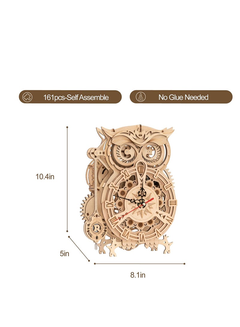 ثلاثية الأبعاد خشبية اللغز للبالغين البومة على مدار الساعة أطقم منمذجة ساعة مكتبية ديكور المنزل هدية فريدة للأطفال في عيد ميلاد / يوم المهرجان - Image 5
