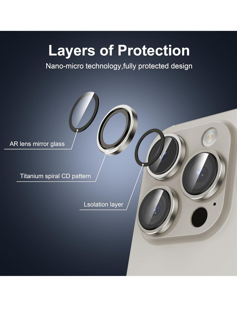ELTRAZONE Compatible for iPhone 15 Pro Max/iPhone 15 Pro Camera Lens Protector [1:1] Precision Fit&Capture Flawless Shots]Shatterproof 9H Tempered Glass Camera Metal Ring Cover Film, Titanium Gold - Image 4