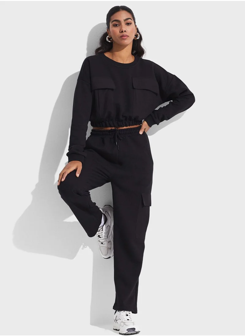 JUNE Pocket Detailed Sweatshirt Tracksuit Set