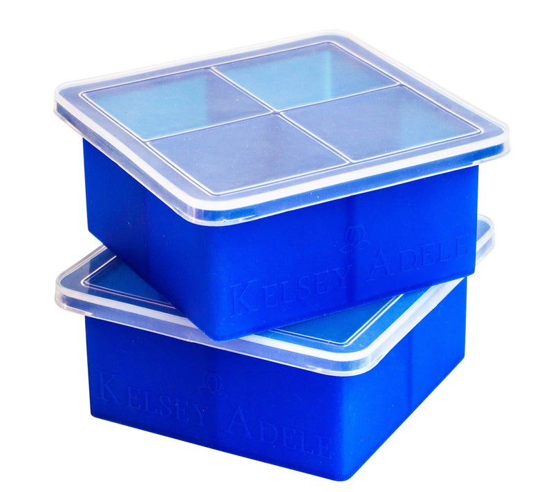 Kelsey Adele Living LLC Kelsey Adele King Cube Ice Tray with Lid  Premium Silicone Mold for 2 Large Cubes Best For Whiskey Bourbon Scotch Lovers Good For Baby Food Freezer Storage Freezing Instant Pot Broth  12 Cup