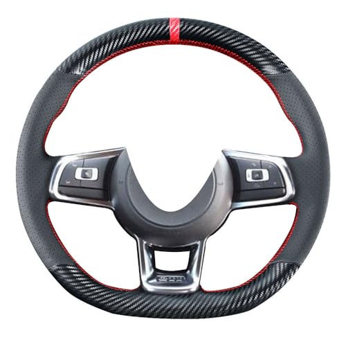 Kivnto DIY Stitching Carbon Fiber Steering Wheel Cover for Volkswagen VW Golf GTI 7 MK7 Golf R Jetta 2.0T GLI 2015 2016 2017 2018 2019 2020 2021 Black 15 inches Leather Interior Accessories - Image 1