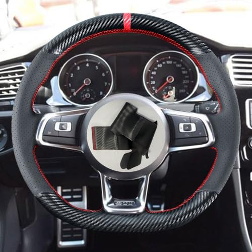 Kivnto DIY Stitching Carbon Fiber Steering Wheel Cover for Volkswagen VW Golf GTI 7 MK7 Golf R Jetta 2.0T GLI 2015 2016 2017 2018 2019 2020 2021 Black 15 inches Leather Interior Accessories - Image 4