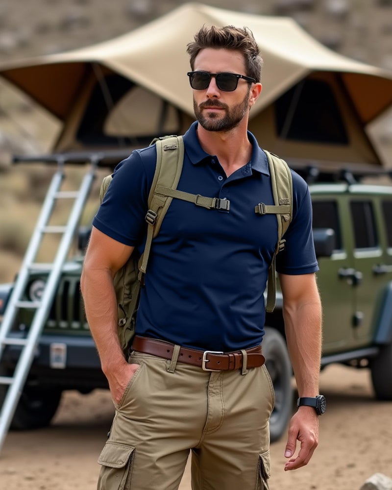 NY Threads Men's Polo Shirt Short Sleeves UPF 50+ Quick Dry Performance Tactical Pique Jersey Golf Shirt, XX-Large, Navy Blue - Image 3
