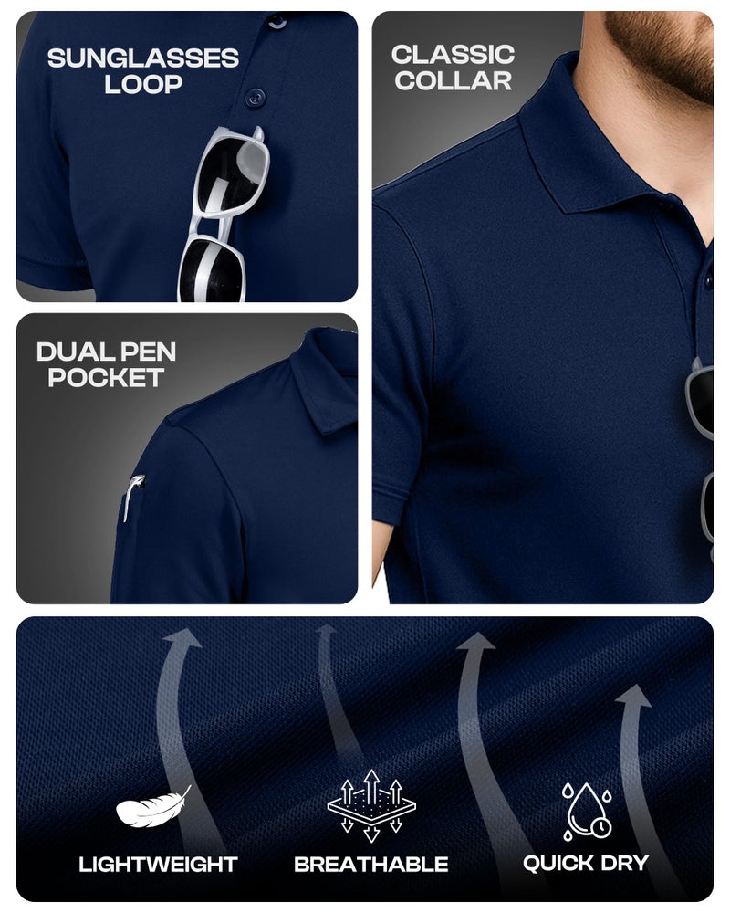 NY Threads Men's Polo Shirt Short Sleeves UPF 50+ Quick Dry Performance Tactical Pique Jersey Golf Shirt, XX-Large, Navy Blue - Image 4