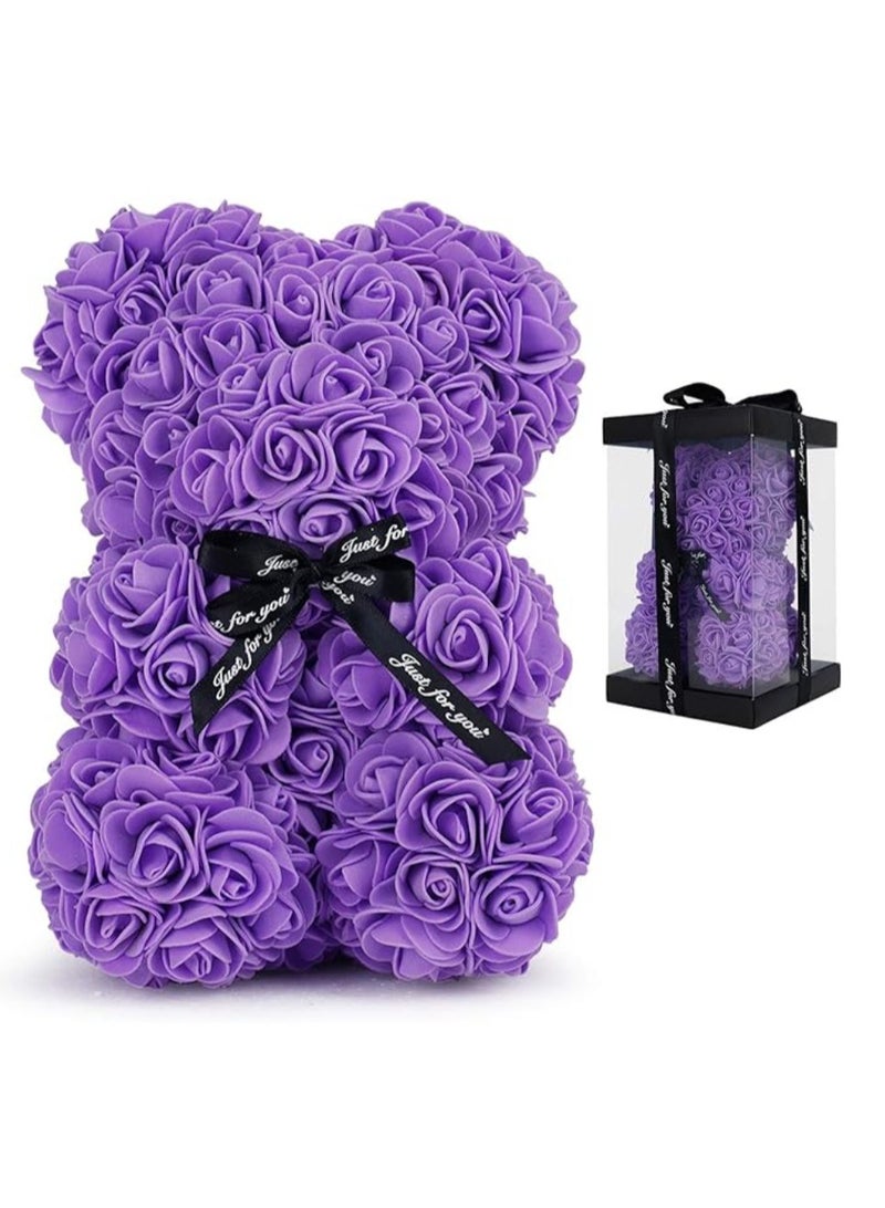 فيتاشيلي هدية الدب الوردية تيدي بير على كل وردة الدب زهرة الدب مثالية للذكرى السنوية، صندوق هدايا شفاف متضمن باللون الأرجواني - Image 1