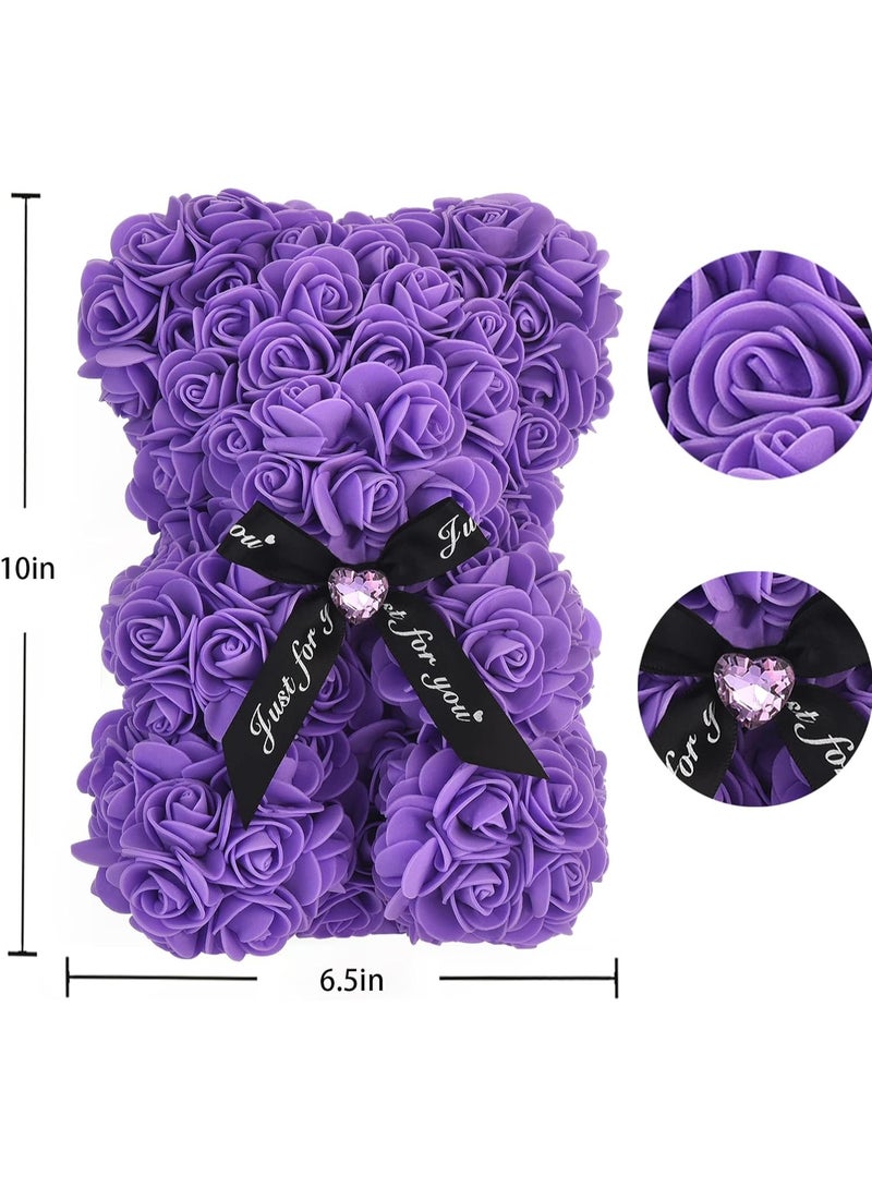 فيتاشيلي هدية الدب الوردية تيدي بير على كل وردة الدب زهرة الدب مثالية للذكرى السنوية، صندوق هدايا شفاف متضمن باللون الأرجواني - Image 2