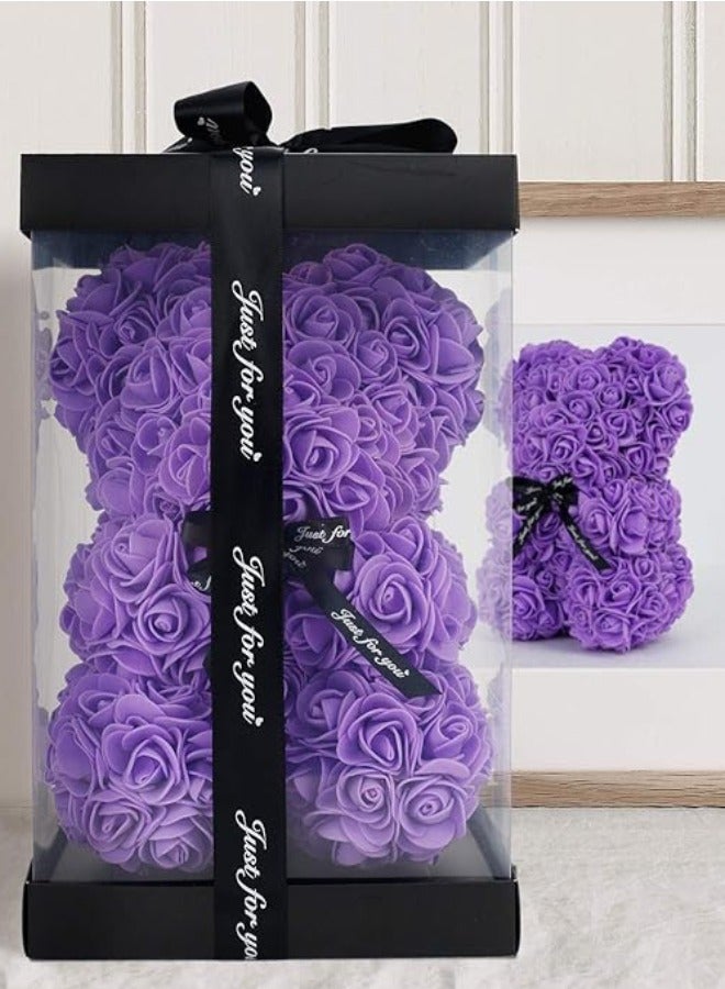 فيتاشيلي هدية الدب الوردية تيدي بير على كل وردة الدب زهرة الدب مثالية للذكرى السنوية، صندوق هدايا شفاف متضمن باللون الأرجواني - Image 5