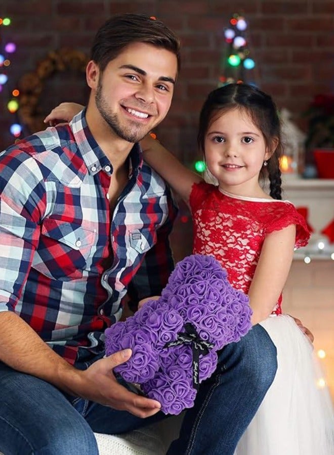 فيتاشيلي هدية الدب الوردية تيدي بير على كل وردة الدب زهرة الدب مثالية للذكرى السنوية، صندوق هدايا شفاف متضمن باللون الأرجواني - Image 4