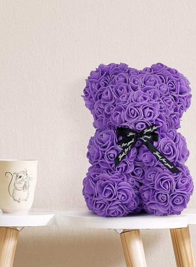 فيتاشيلي هدية الدب الوردية تيدي بير على كل وردة الدب زهرة الدب مثالية للذكرى السنوية، صندوق هدايا شفاف متضمن باللون الأرجواني - Image 3