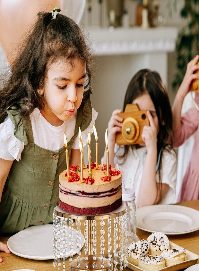 LANLONG Cake Stand for Dessert Table 12 Inch Gold Crystal Pendants Metal Cake Stand Serves as A Round Dessert Cupcake Display Plate for Table, Wedding, Party, Event - Image 2