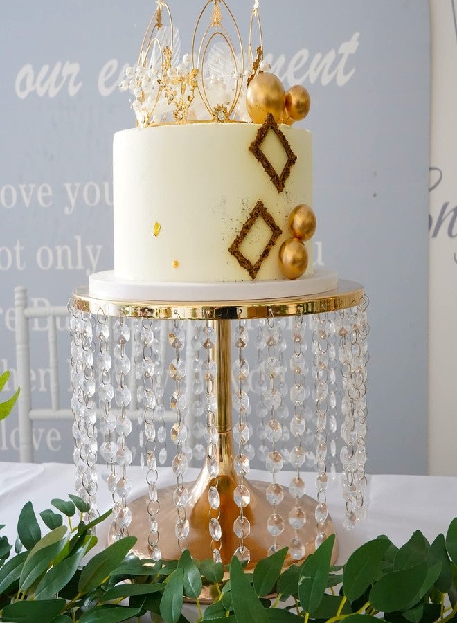 LANLONG Cake Stand for Dessert Table 12 Inch Gold Crystal Pendants Metal Cake Stand Serves as A Round Dessert Cupcake Display Plate for Table, Wedding, Party, Event - Image 5